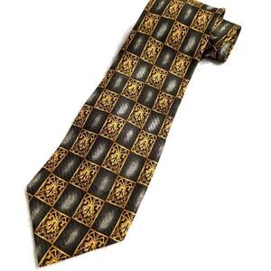 Men's Vintage 100% Silk Tie Made in Italy - Checkerboard Crest Motif